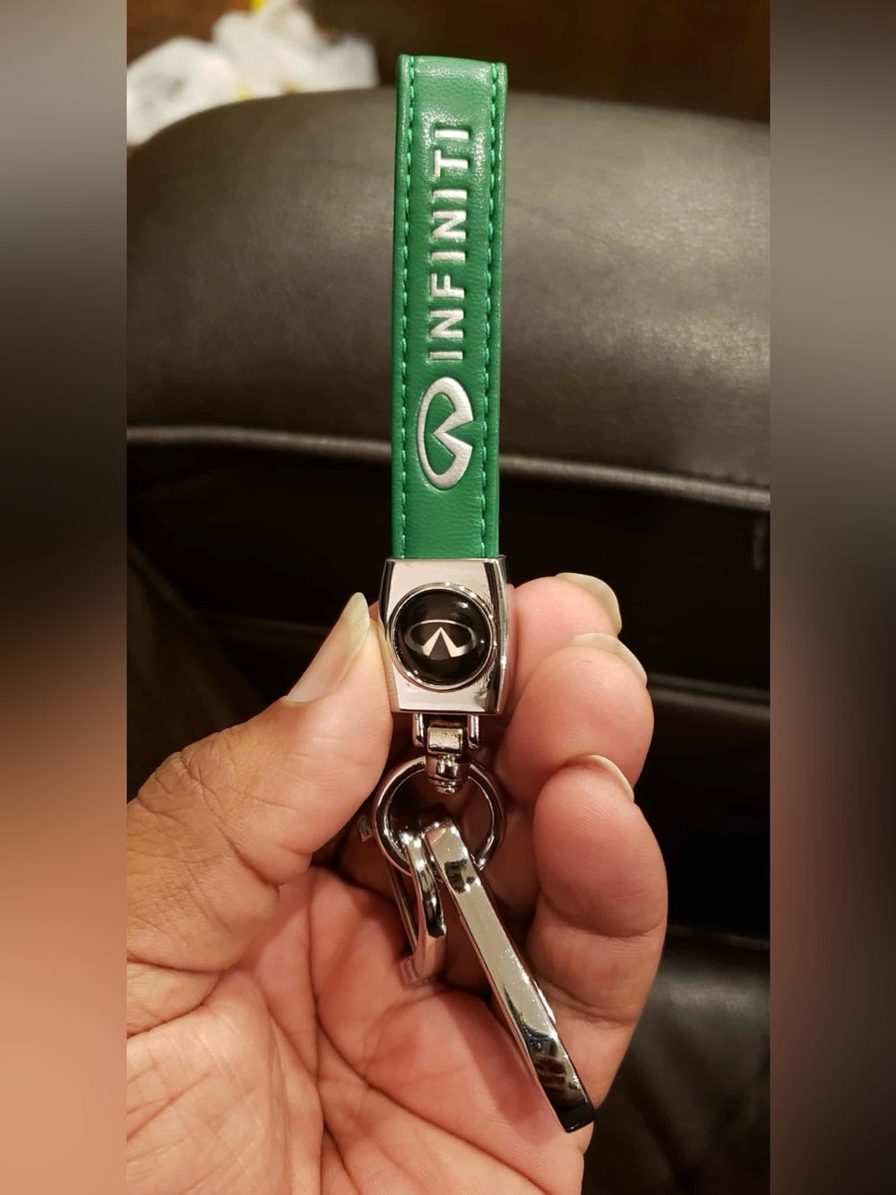 INFINITI Green & Silver Leather Chrome Keychain